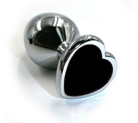 Анальная втулка Silver Small Heart с чёрным кристаллом