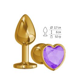 Анальная втулка Gold Small Heart с фиолетовым кристаллом