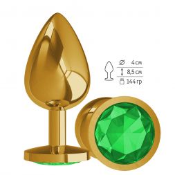 Анальная втулка Gold Large с зеленым кристаллом