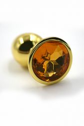 Анальная пробка Gold Medium с желтым кристаллом