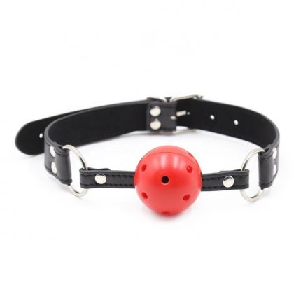 Дышащий кляп на кожаном ремешке с застежкой Onjoy BDSM Breathable Ball Gag Red