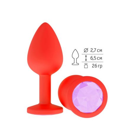 Анальная втулка Silicone Small Red с сиреневым кристаллом