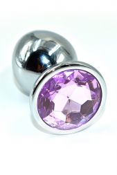 Анальная пробка Silver Large с нежно-фиолетовым кристаллом