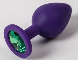 Анальная пробка Silicone Medium Purple с зеленым стразом