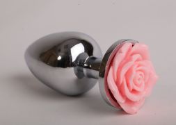 Анальная пробка Silver Small с розовая розой