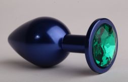 Анальная пробка Metal Medium Blue с зеленым стразом