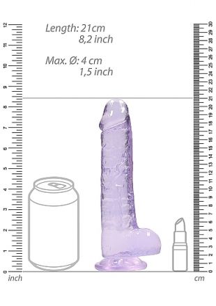 Фиолетовый фаллоимитатор Realrock Crystal Clear 21 см
