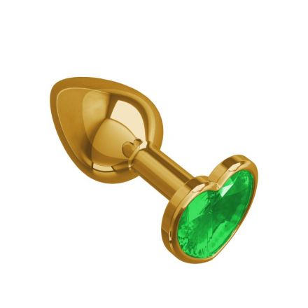 Анальная втулка Gold Small Heart с зеленым кристаллом