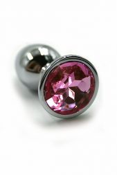 Анальная пробка  Silver Small с розовым кристаллом