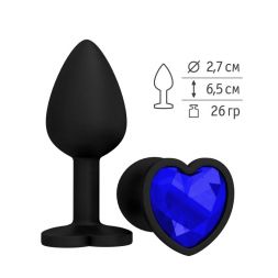 Анальная втулка Silicone Black Heart с синим кристаллом